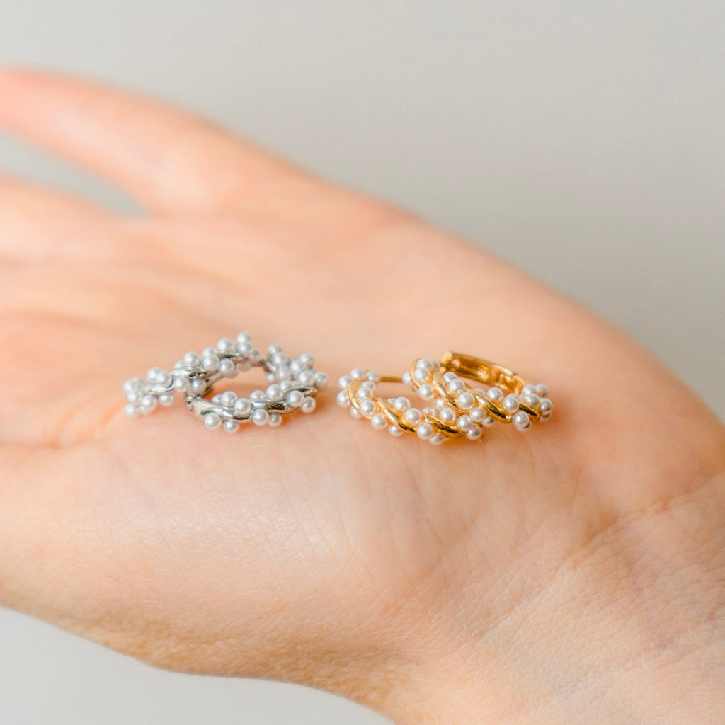 Bridal Pearl Hoop Earrings - Ornaments Co - 18K Gold Plated