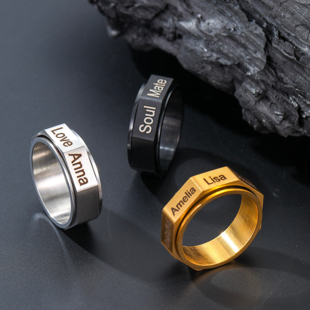 FamilyEdge Spinner Multi Name Ring - Ornaments Co - 18K Gold Plated