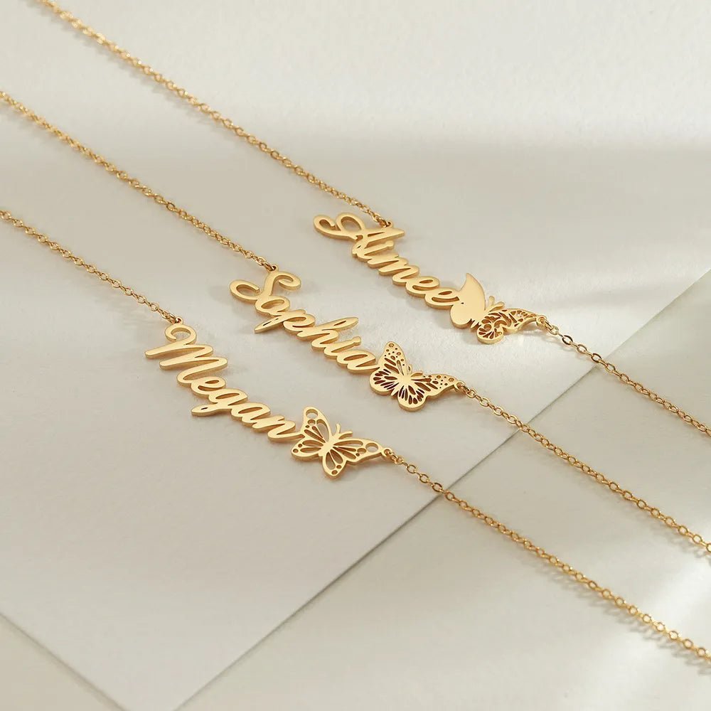 Personalized Butterfly Name Necklace For Women - Ornaments Co - 18K Gold Plated