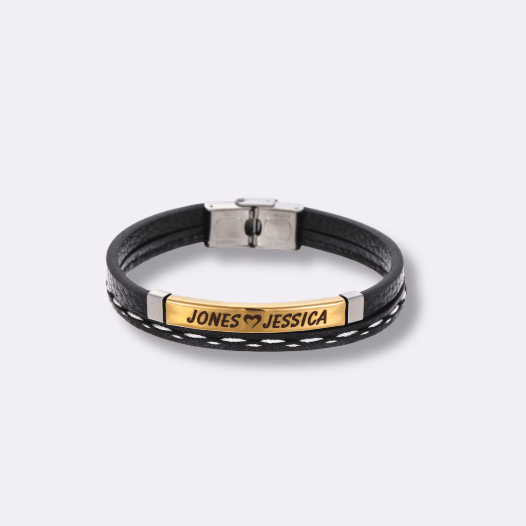 Personalized Engraved Leather Name Bracelet for Men - Ornaments Co - 18K Gold Plated
